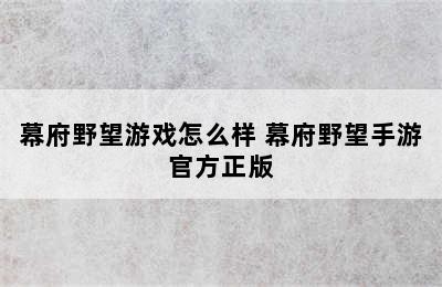 幕府野望游戏怎么样 幕府野望手游官方正版